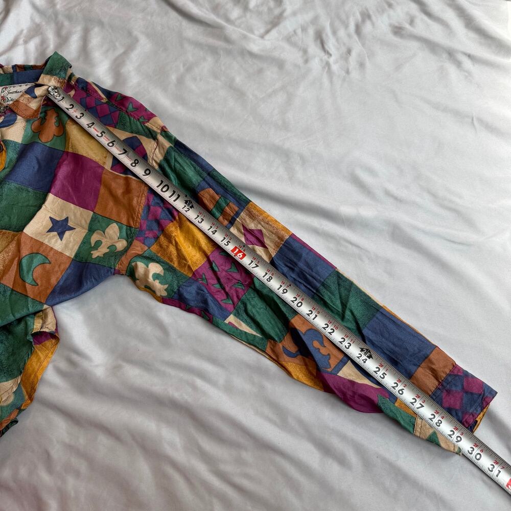 Vintage Jonathan Martin Patchwork Silk Button Front Blouse Women's M Long Sleeve - Picture 8 of 8